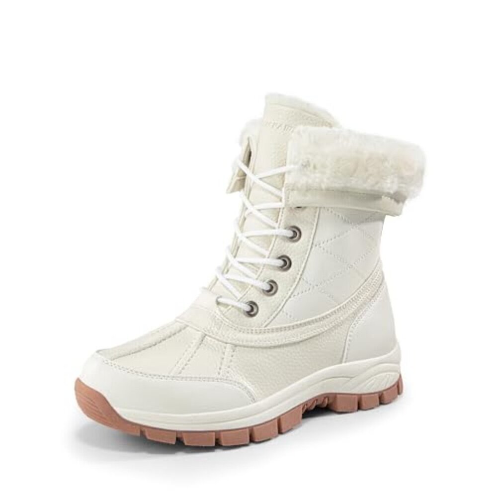 Snow Boots Waterproof Mid Calf Lace Up Duck Boots Warm Faux Fur Winter - Picture 2 of 8